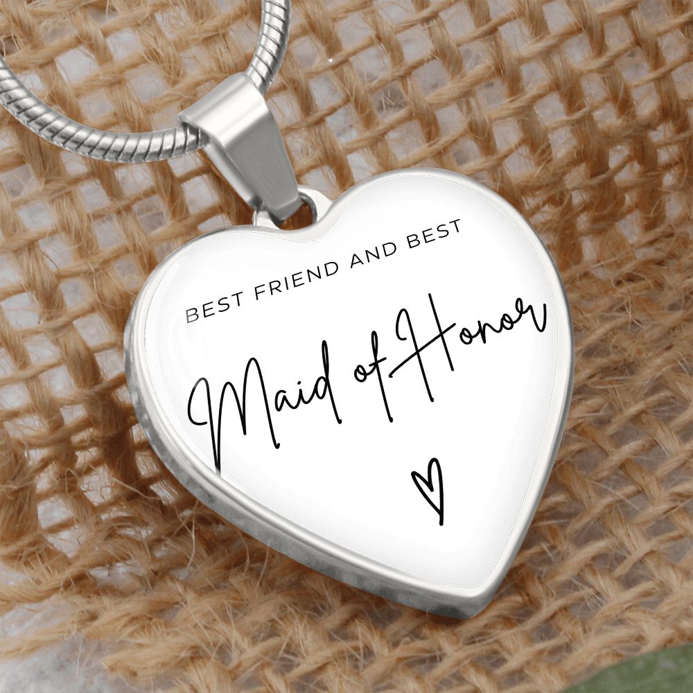 Maid of Honor Gifts for Wedding | Engravable Luxury Heart Necklace "Best Friend and Best Maid of Honor" | Option to Engrave Backside