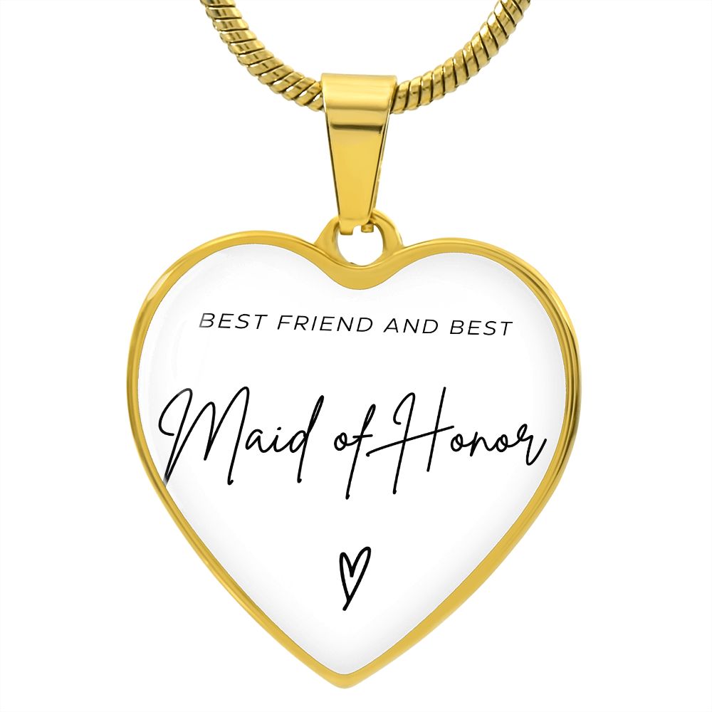 Maid of Honor Gifts for Wedding | Engravable Luxury Heart Necklace "Best Friend and Best Maid of Honor" | Option to Engrave Backside