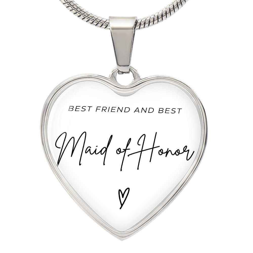 Maid of Honor Gifts for Wedding | Engravable Luxury Heart Necklace "Best Friend and Best Maid of Honor" | Option to Engrave Backside