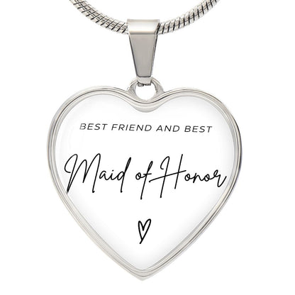 Maid of Honor Gifts for Wedding | Engravable Luxury Heart Necklace "Best Friend and Best Maid of Honor" | Option to Engrave Backside