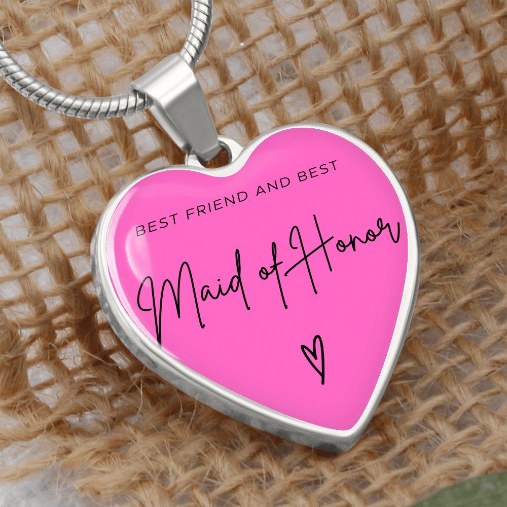 Maid of Honor Gifts for Wedding | Engravable Luxury Heart Necklace "Best Friend and Best Maid of Honor" | Option to Engrave Backside