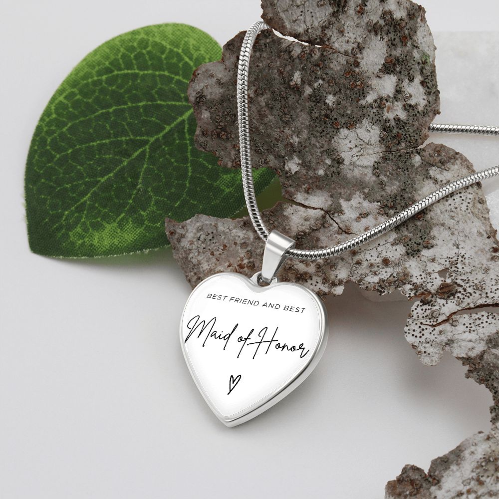 Maid of Honor Gifts for Wedding | Engravable Luxury Heart Necklace "Best Friend and Best Maid of Honor" | Option to Engrave Backside