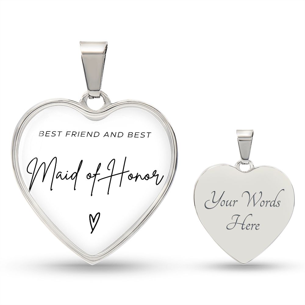 Maid of Honor Gifts for Wedding | Engravable Luxury Heart Necklace "Best Friend and Best Maid of Honor" | Option to Engrave Backside