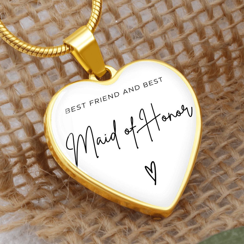 Maid of Honor Gifts for Wedding | Engravable Luxury Heart Necklace "Best Friend and Best Maid of Honor" | Option to Engrave Backside