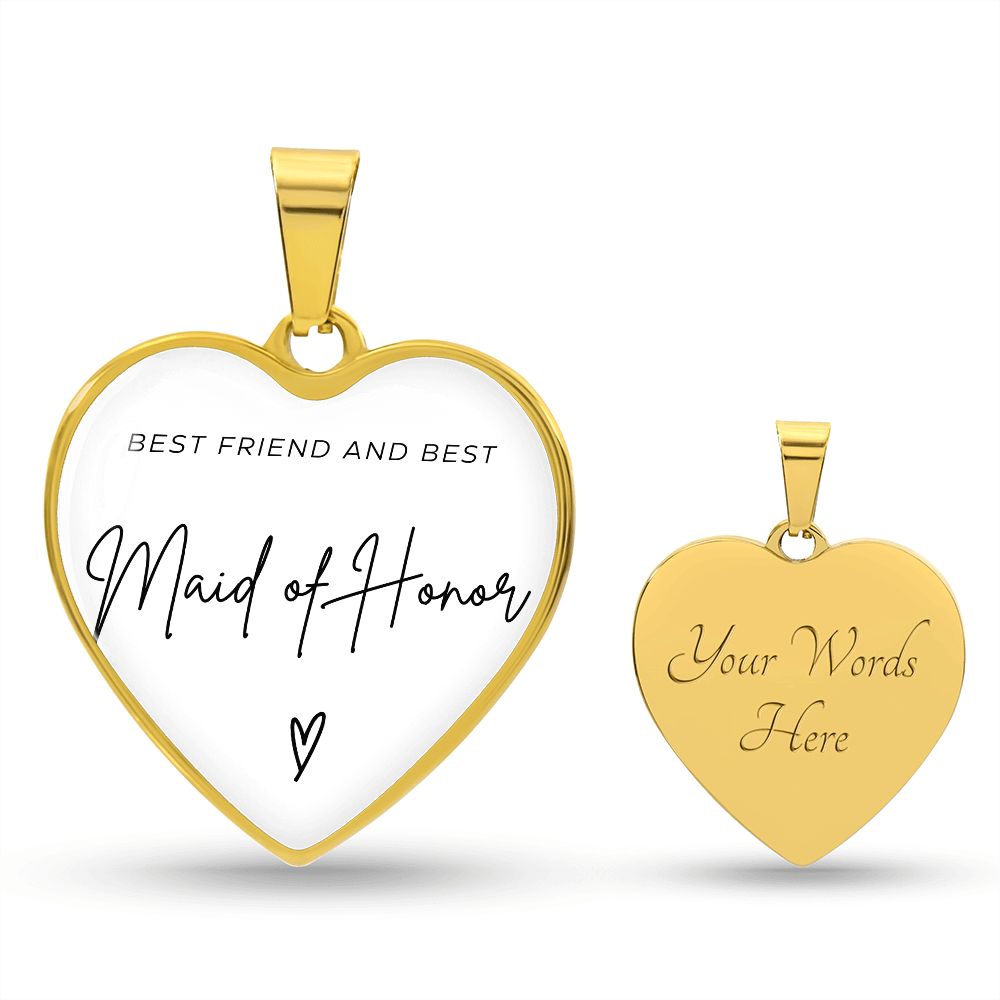Maid of Honor Gifts for Wedding | Engravable Luxury Heart Necklace "Best Friend and Best Maid of Honor" | Option to Engrave Backside