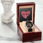 Valentines Day Gift for Him | Men's Watch, Openwork | Gift Message "Love You Happy Valentine's Day | Genuine Leather Band Black