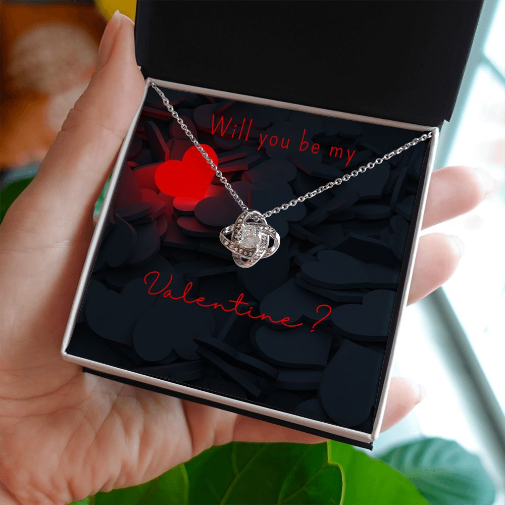 Valentines Day Gift for Her | Will You Be My Valentine Necklace- Love Knot Necklace 14K or 18K White Gold or Yellow Gold Luxury Box Option
