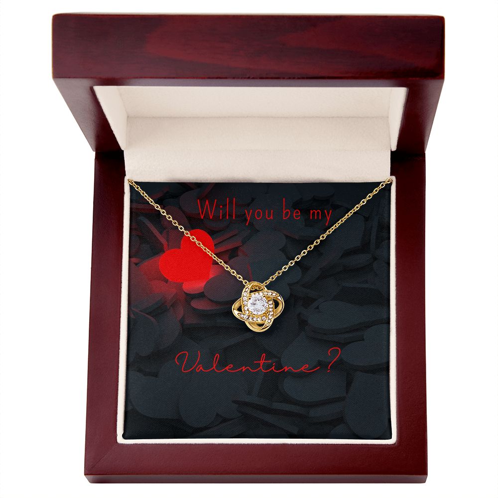 Valentines Day Gift for Her | Will You Be My Valentine Necklace- Love Knot Necklace 14K or 18K White Gold or Yellow Gold Luxury Box Option