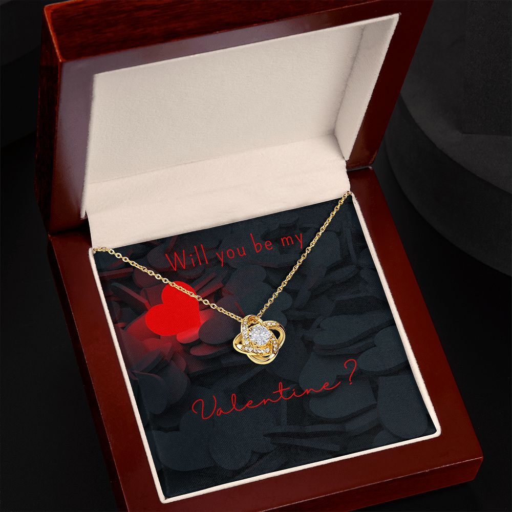 Valentines Day Gift for Her | Will You Be My Valentine Necklace- Love Knot Necklace 14K or 18K White Gold or Yellow Gold Luxury Box Option