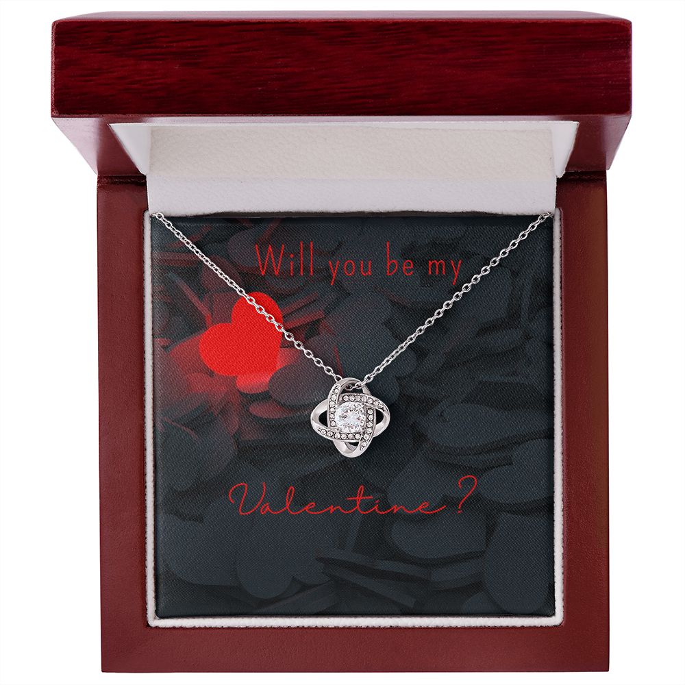Valentines Day Gift for Her | Will You Be My Valentine Necklace- Love Knot Necklace 14K or 18K White Gold or Yellow Gold Luxury Box Option